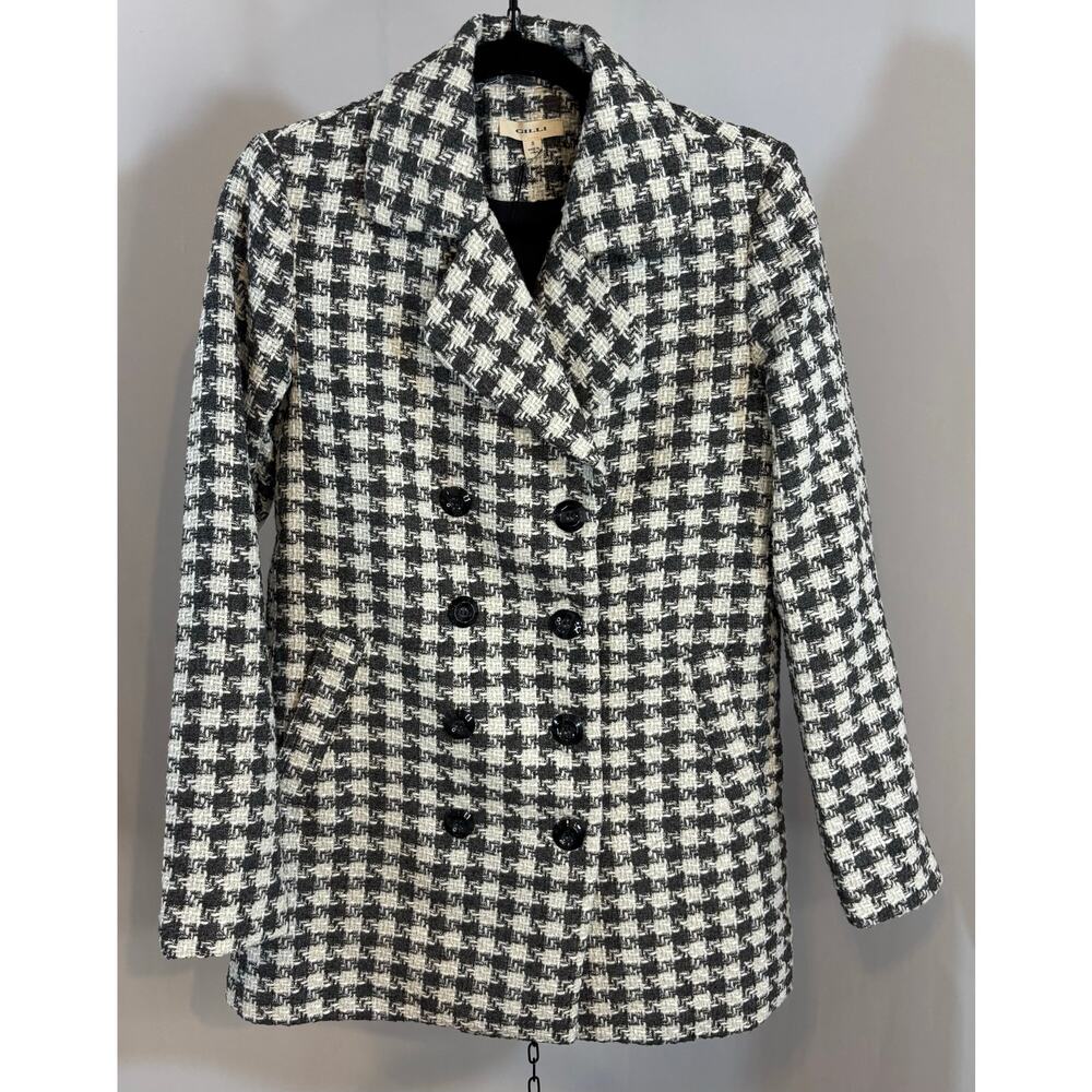 🔥SALE🔥 Gilli Womens SM Houndstooth Peacoat Black White Tweed Coat Academia NWT